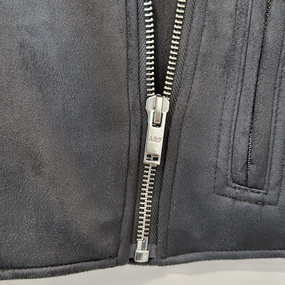 Abercrombie Leather Jacket Vegan Suede Charcoal Gray Black Moto Winter Size XS - Picture 4 of 16